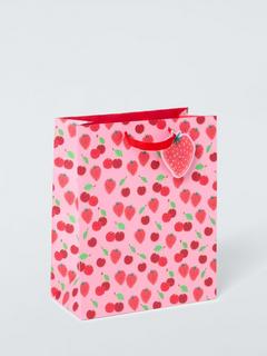 John Lewis Cherry & Strawberries Gift Bag, Light Pink, Medium