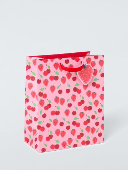 John Lewis Cherry & Strawberries Gift Bag, Light Pink, Medium, Light Pink