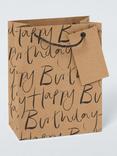 John Lewis Kraft Happy Birthday Gift Bag, Brown Kraft, Small