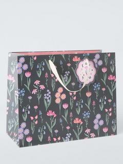 John Lewis Stemmed Floral Gift Bag, Navy, Medium