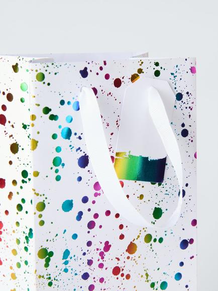 John Lewis Rainbow Splatter Gift Bag, Multi, Bottle Bag - view 2, Multi