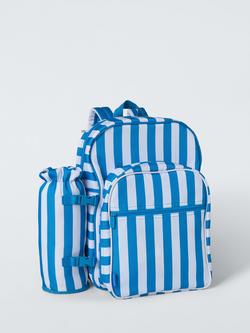John Lewis Striped 2 Person Filled Picnic Cooler Backpack Bag, 15L, Azure, Azure