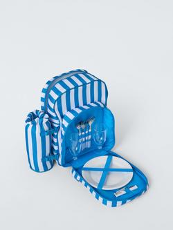 John Lewis Striped 2 Person Filled Picnic Cooler Backpack Bag, 15L, Azure - view 2, Azure