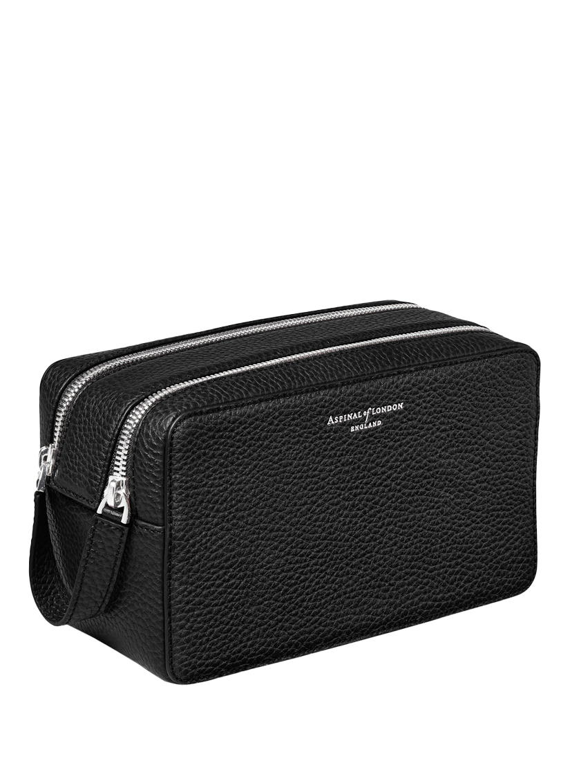 Product image 1 of 4, which shows Aspinal of London Mount Street Pebble Leather Washbag, Black
