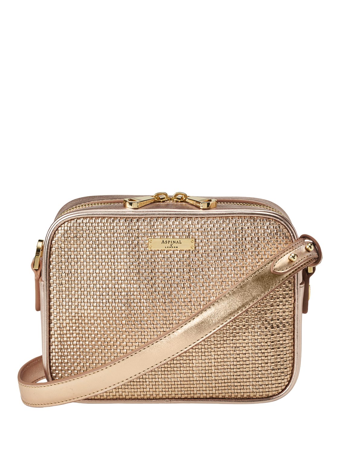 Aspinal of London Leather Camera Crossbody Bag, Champagne