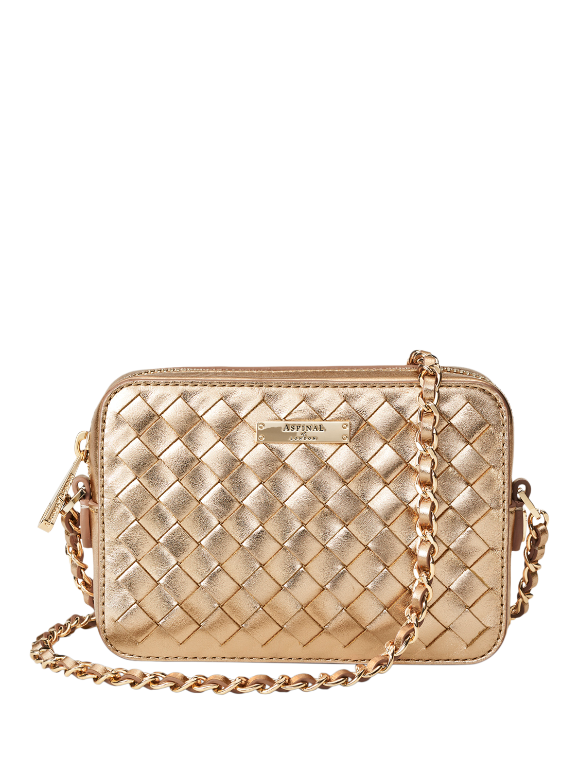 Aspinal of London Milly Woven Leather Cross Body Bag, Champagne