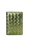 Aspinal of London Woven Metallic Leather Double Fold Card Case, Verdant Green