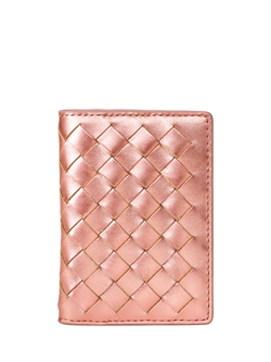 Aspinal of London Woven Leather Double Fold Card Holder, Blush Pink