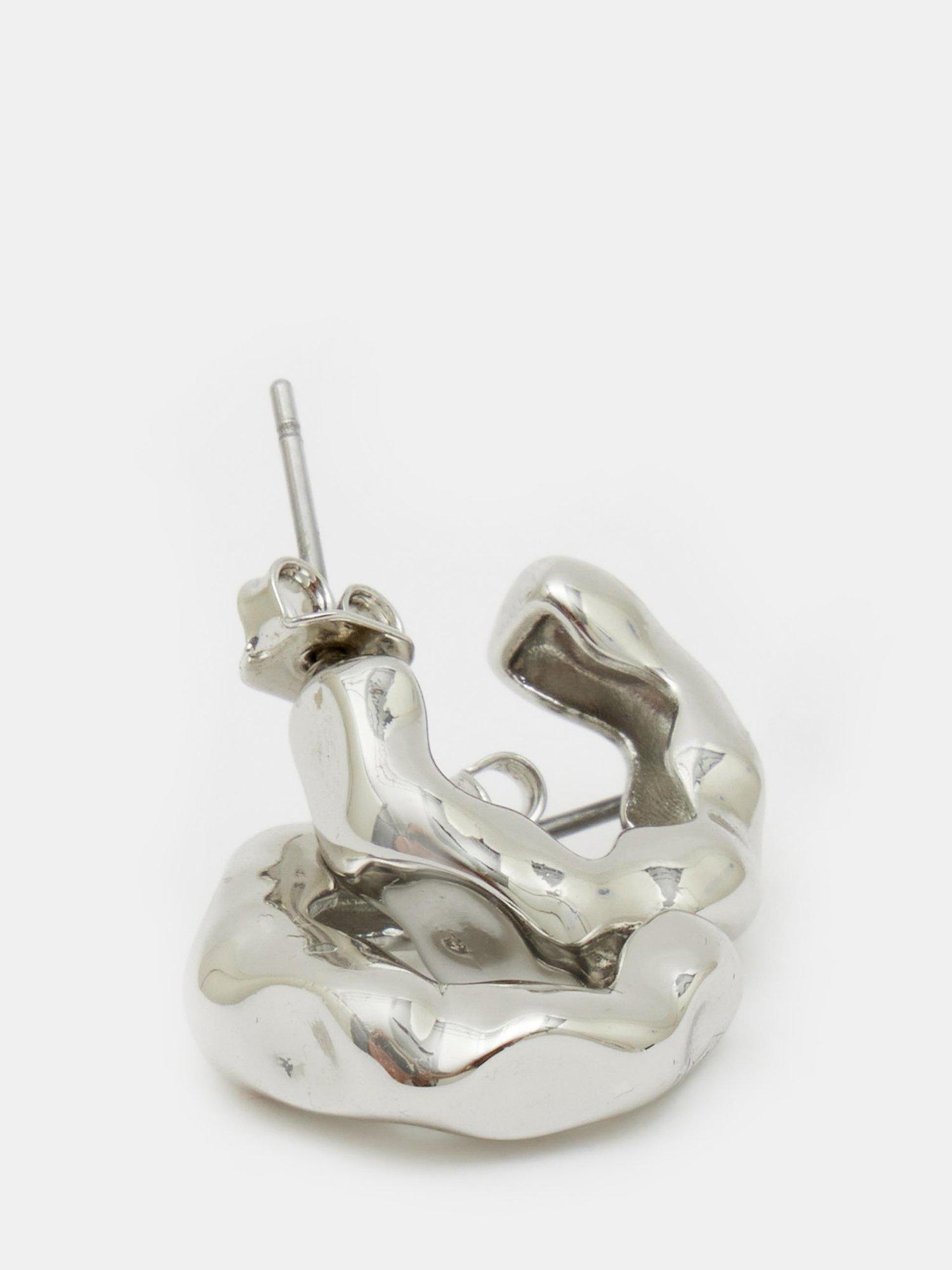 Product image 3 of 4, which shows HUSH Wave Huggie Demi Hoop Earrings, Silver