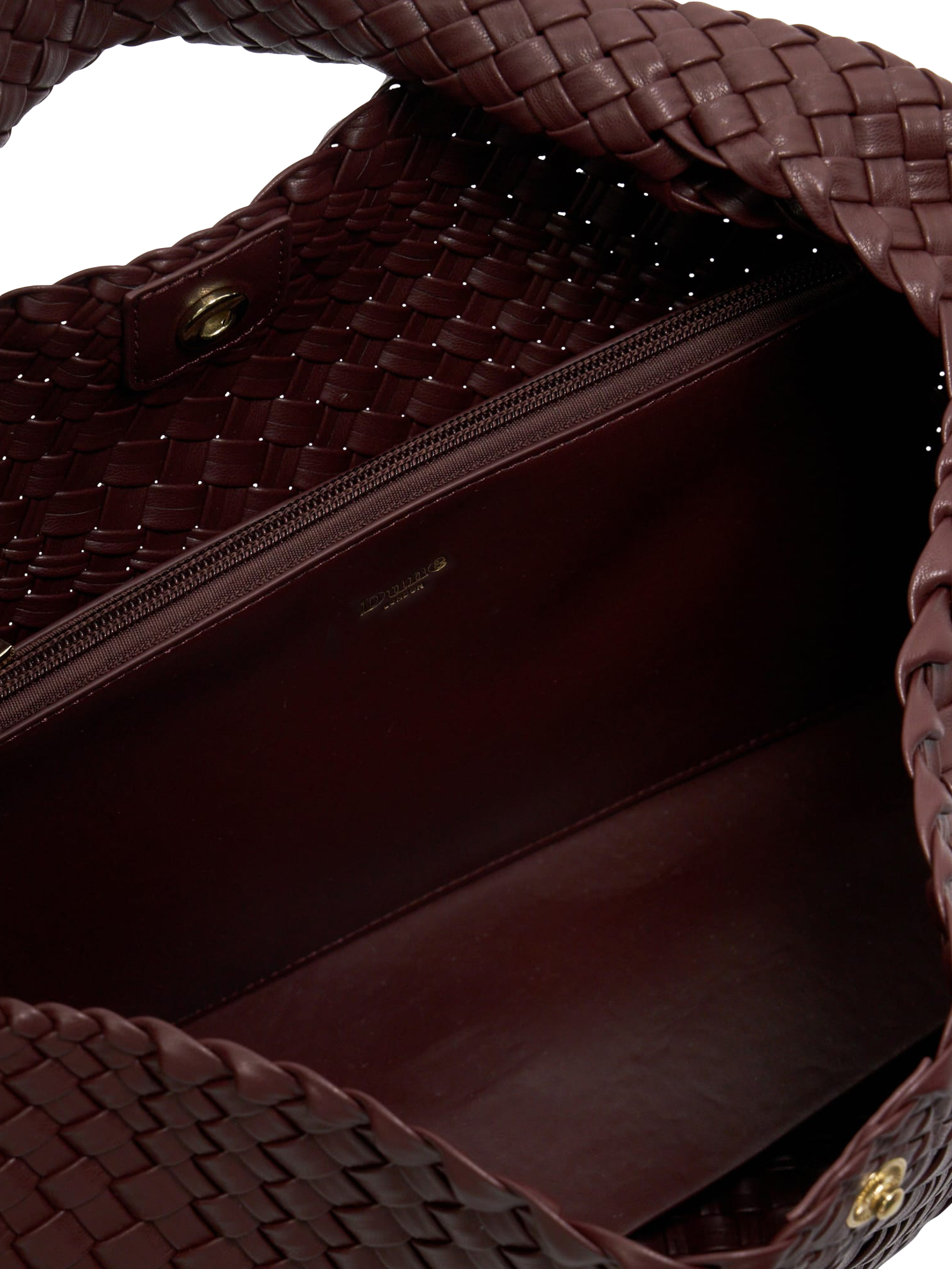 Product image 4 of 5, which shows Dune London Deliberate Woven Shoulder Bag, Burgundy