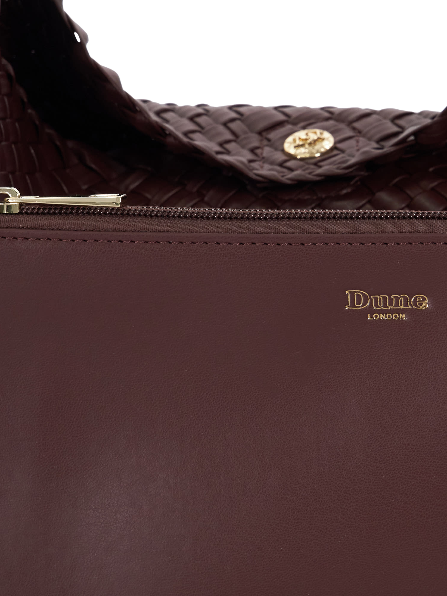 Product image 5 of 5, which shows Dune London Deliberate Woven Shoulder Bag, Burgundy