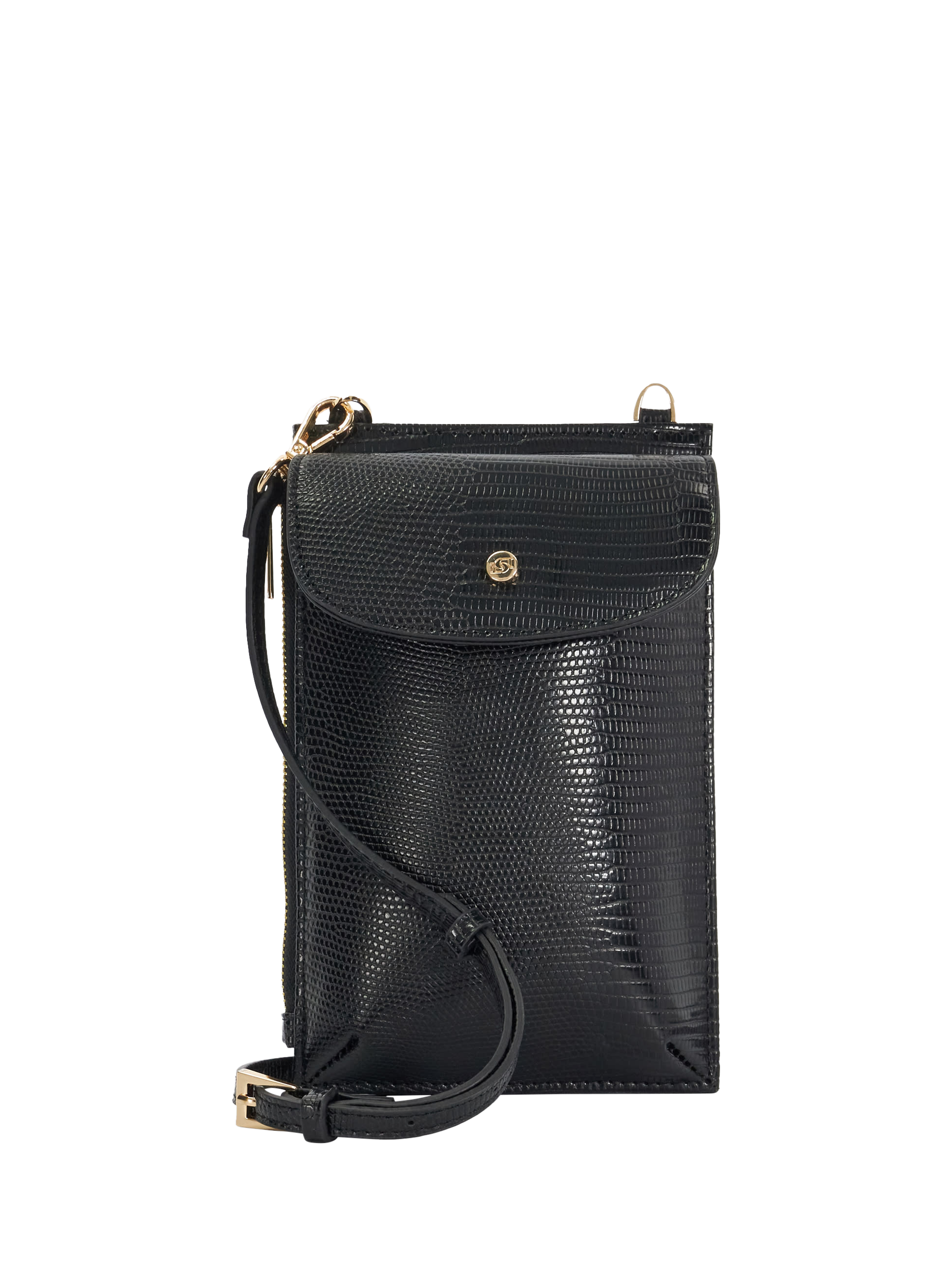 Dune Shiela Croc Effect Crossbody Phone Case, Black