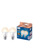 Philips Smart LED 8W A60 E27 Dimmable Warm-to-Cool Bulb Connected by WiZ, Pack of 2