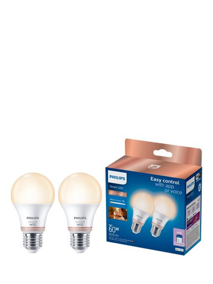 Philips Smart LED E27 Tunable White Smart Light Bulb, Pack of 2, Clear
