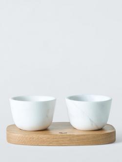 John Lewis X Deliciously Ella Marble Salt & Pepper Pinch Pots with Tray, FSC-Certified (Oak Wood), Stone