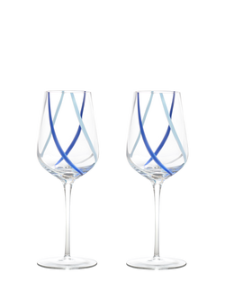 Anton Studio Designs Rio Striped Wine Glass, Set of 2, 450ml, Azure, Azure