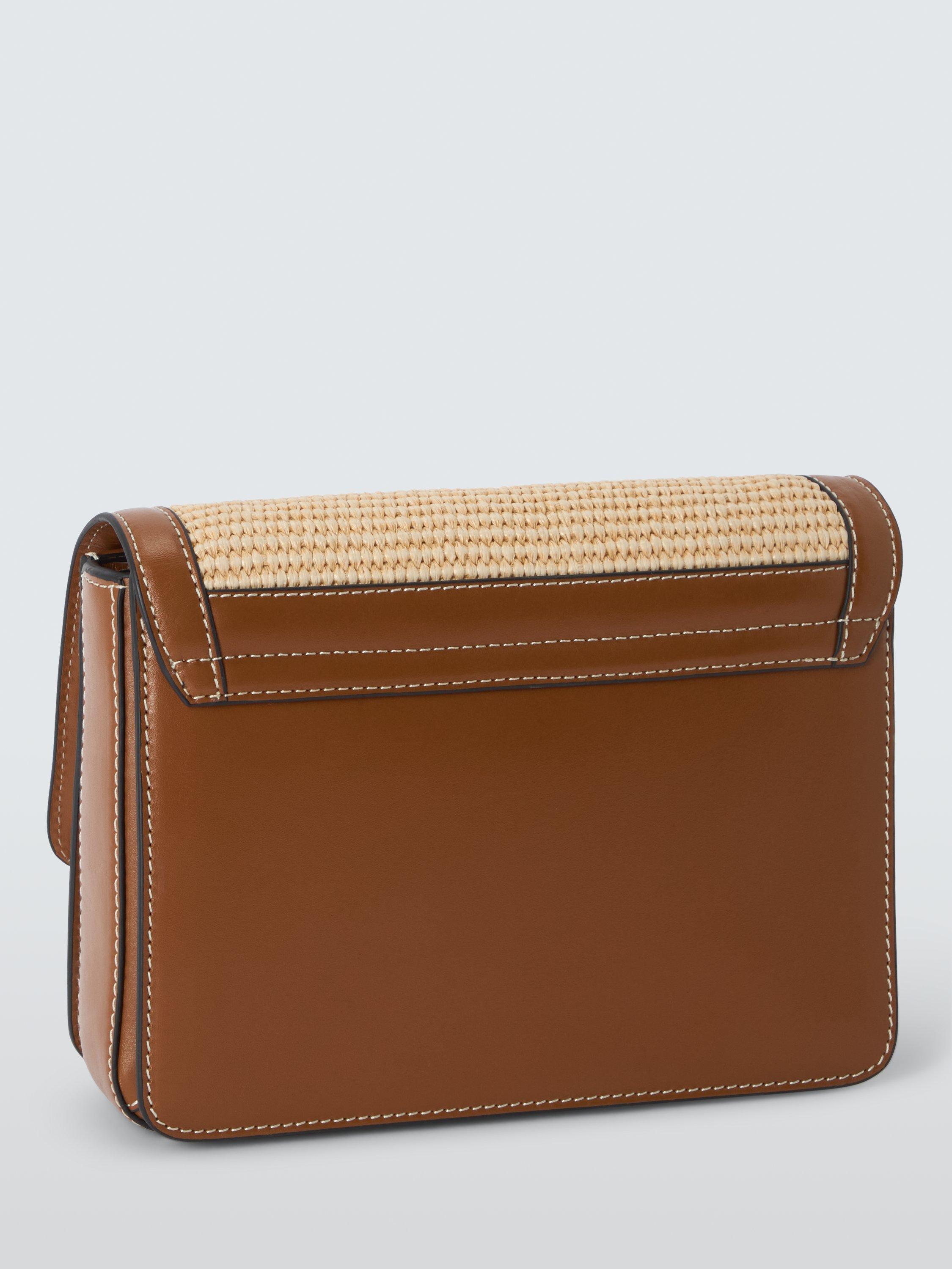 Product image 3 of 6, which shows John Lewis Raffia and Leather Flap Over Cross Body Bag, Neutral