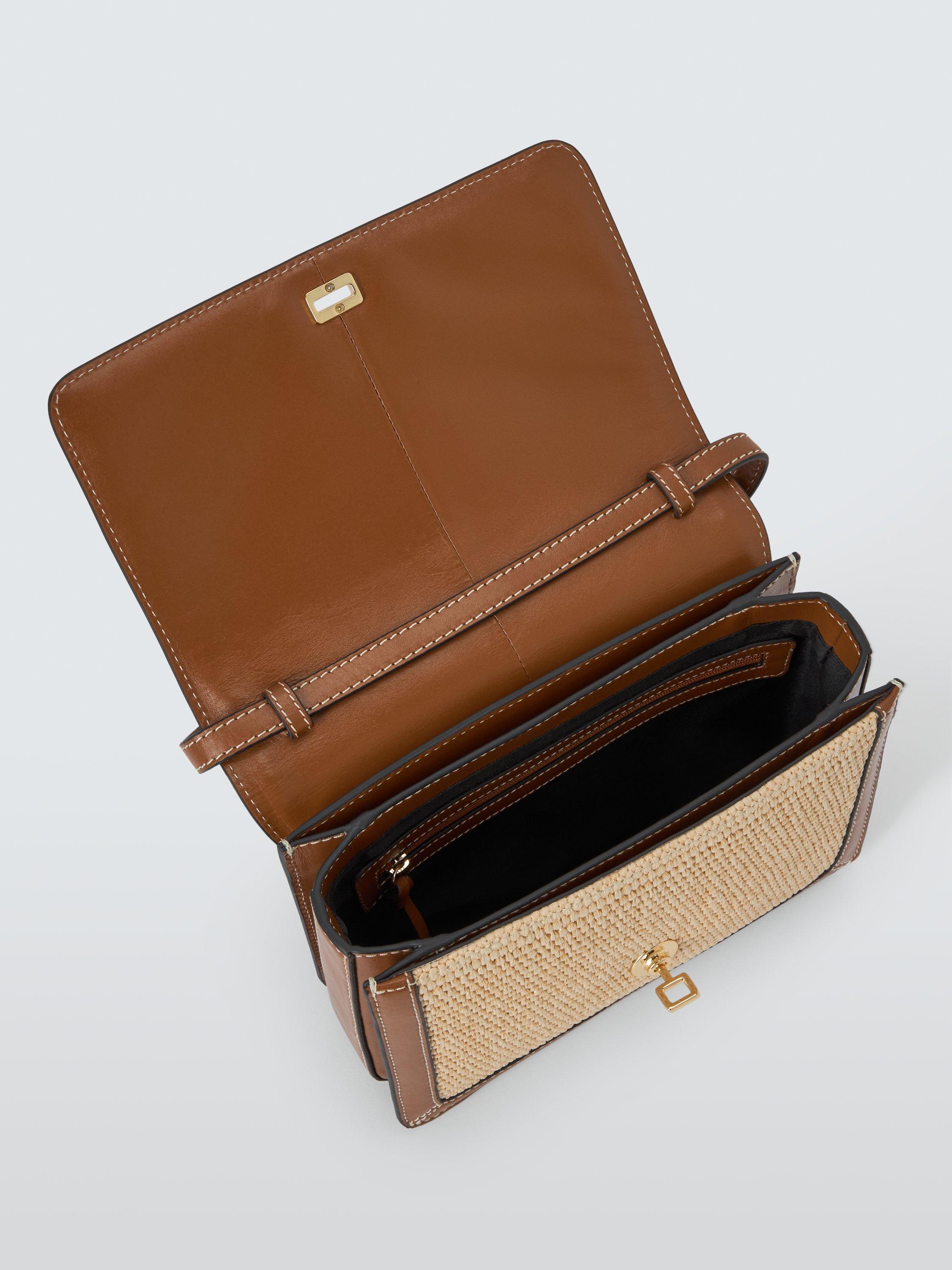 Product image 4 of 6, which shows John Lewis Raffia and Leather Flap Over Cross Body Bag, Neutral