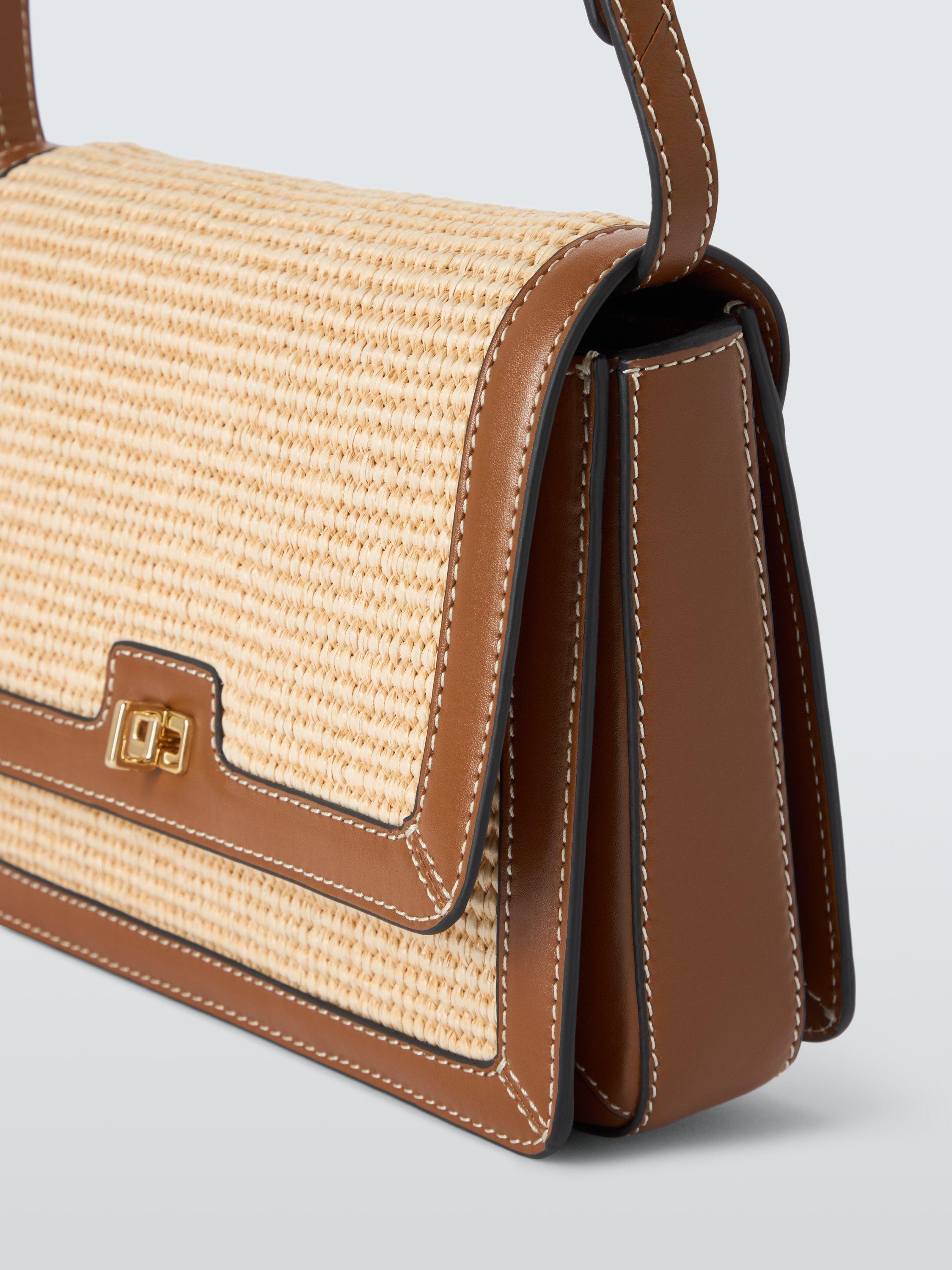Product image 5 of 6, which shows John Lewis Raffia and Leather Flap Over Cross Body Bag, Neutral