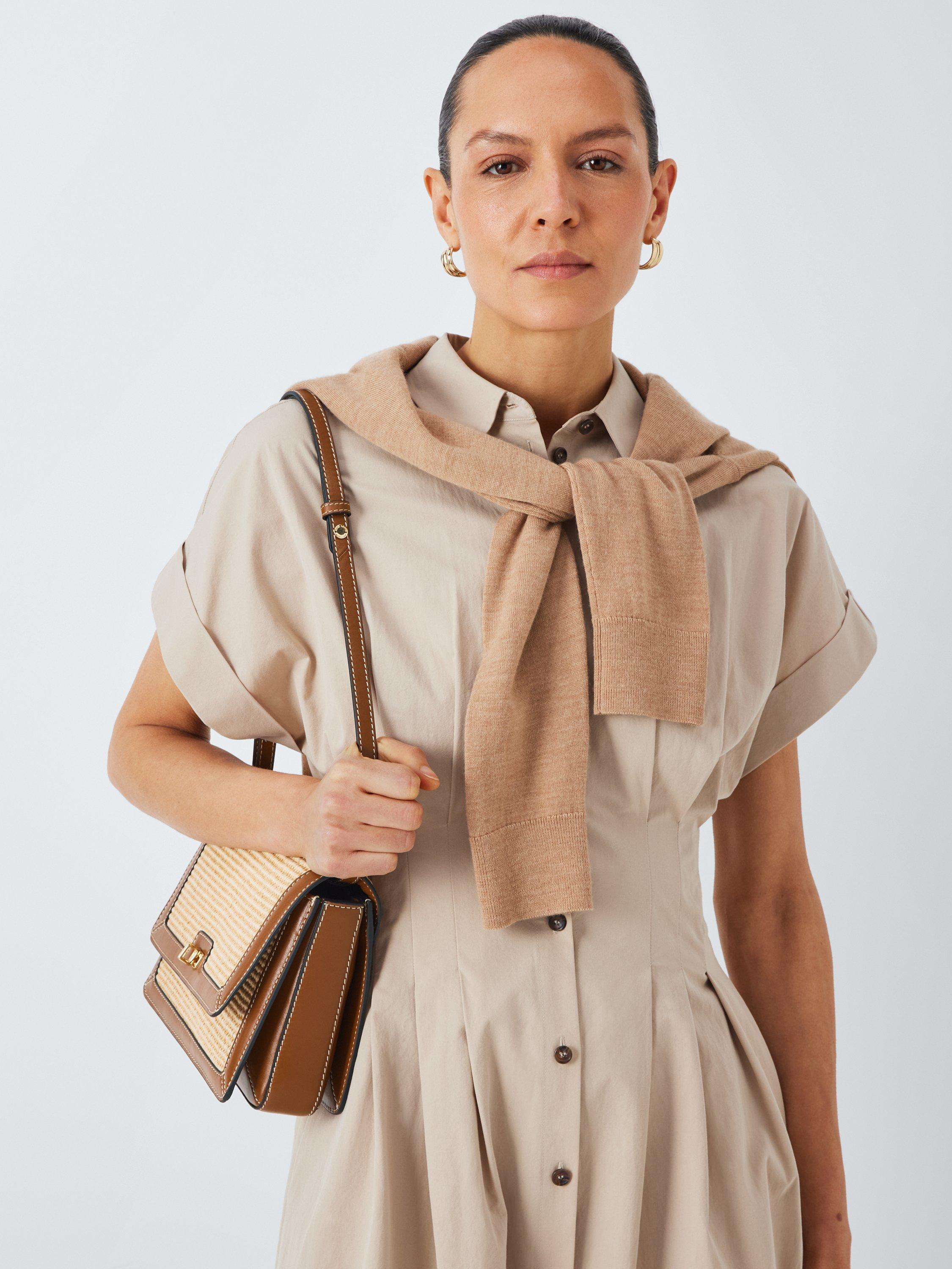 Product image 6 of 6, which shows John Lewis Raffia and Leather Flap Over Cross Body Bag, Neutral
