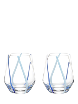 Anton Studio Designs Rio Striped Double Old Fashioned Glass Tumblers, Set of 2, 450ml, Azure, Azure