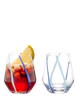 Anton Studio Designs Rio Striped Double Old Fashioned Glass Tumblers, Set of 2, 450ml, Azure - view 2, Azure
