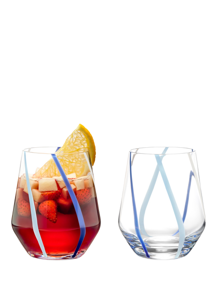 Anton Studio Designs Rio Striped Double Old Fashioned Glass Tumblers, Set of 2, 450ml, Azure - view 2, Azure