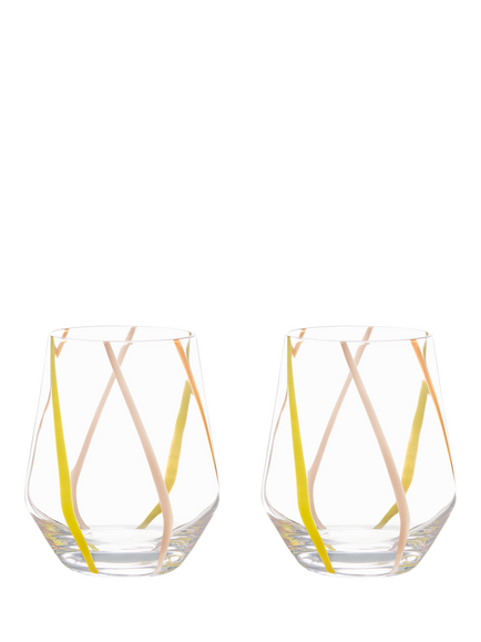 Anton Studio Designs Rio Striped Double Old Fashioned Glass Tumblers, Set of 2, 450ml, Citrus, Citrus
