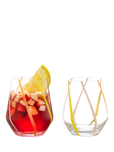 Anton Studio Designs Rio Striped Double Old Fashioned Glass Tumblers, Set of 2, 450ml, Citrus - view 2, Citrus