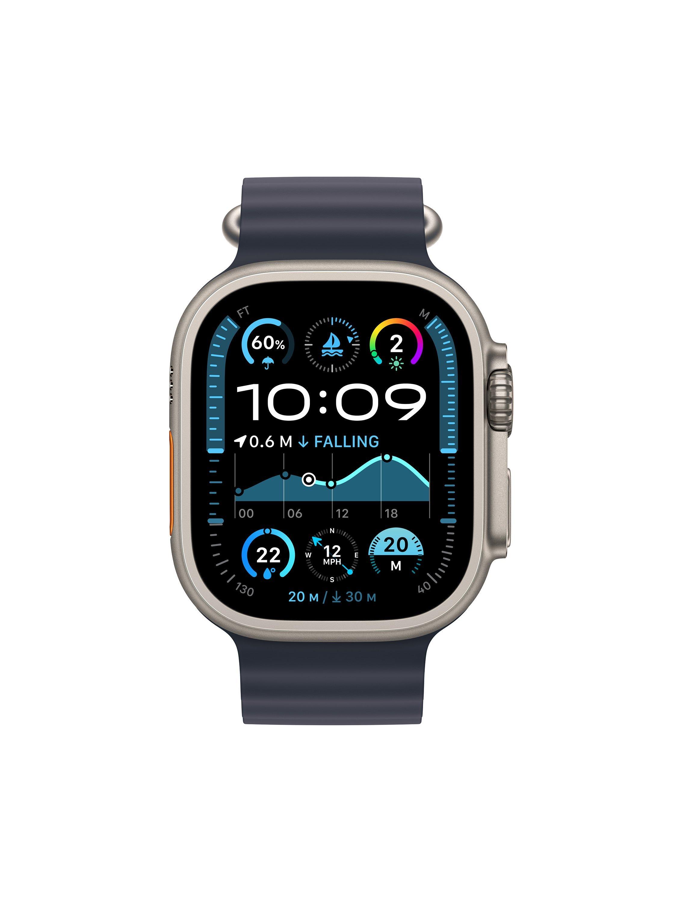 Apple Watch Ultra 2 GPS Cellular 49mm Titanium Case with Ocean Band One Size Natural Navy
