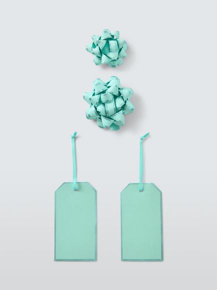 John Lewis Bow & Tag Set, Aqua Blue/Green, Aqua Blue/Green