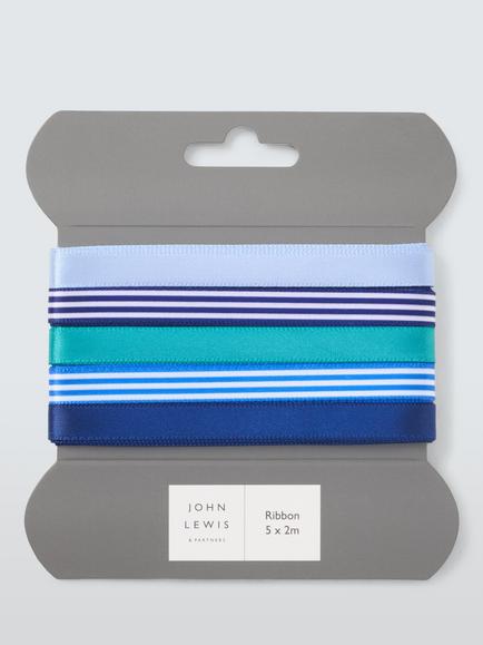 John Lewis Plain/Stripe Gift Ribbons, 2m, Pack of 5, Multi