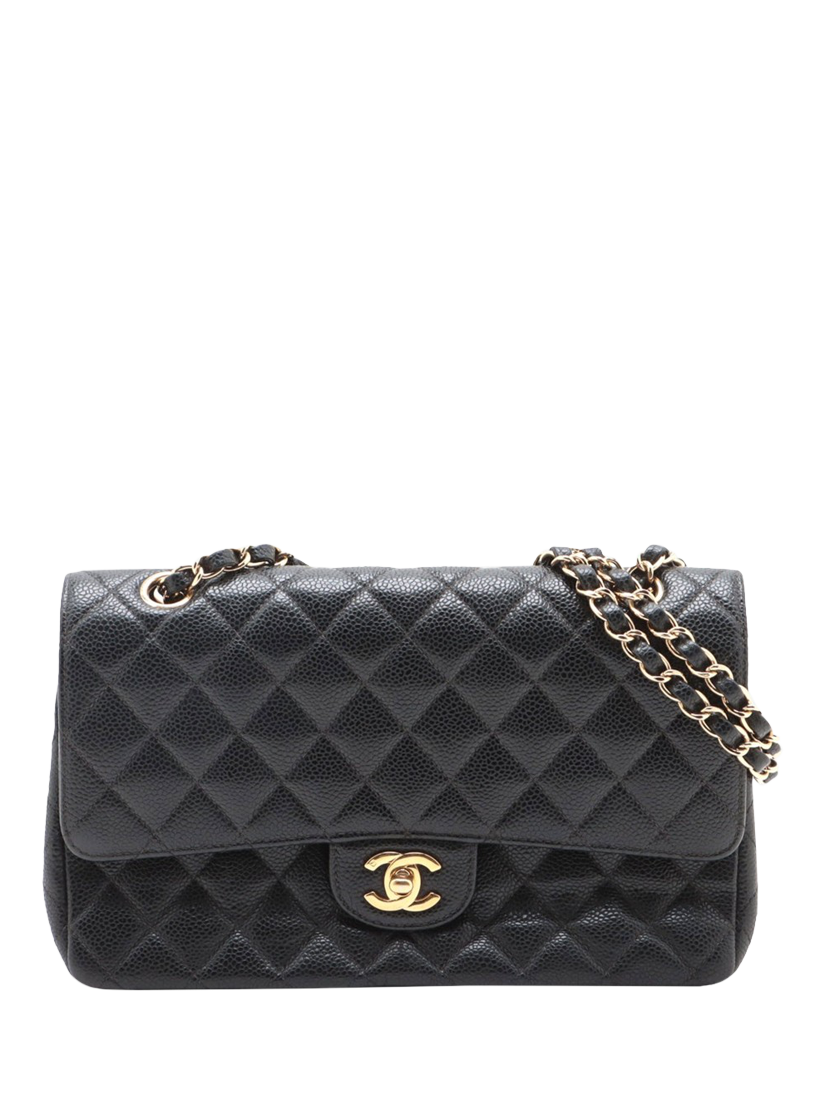 Pre loved CHANEL 2004 Medium Caviar Leather Diamond Quilted Classic Double Flap Shoulder Bag Black