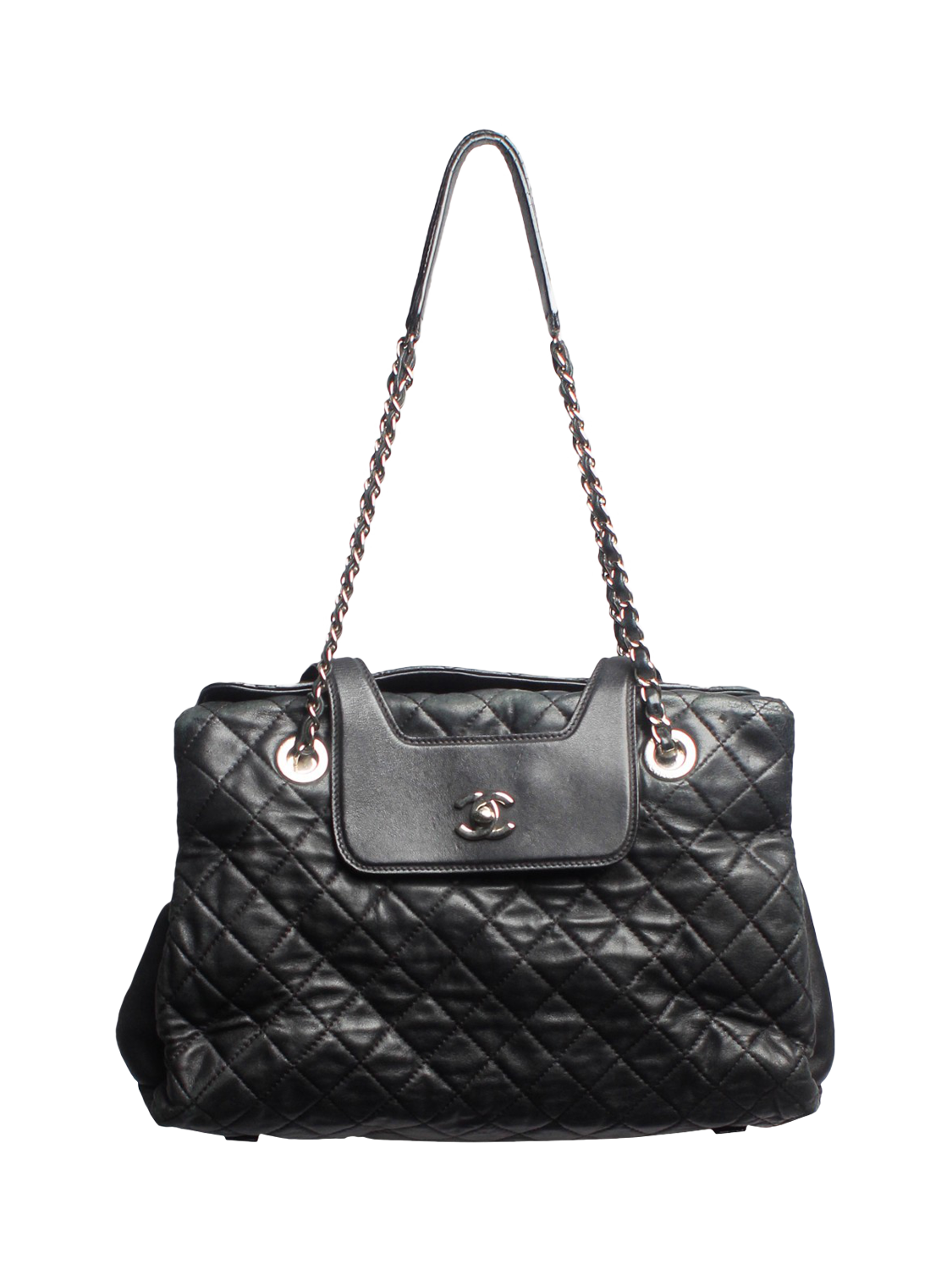 Pre loved CHANEL 2014 Lambskin Diamond Quilted Tote Bag Black