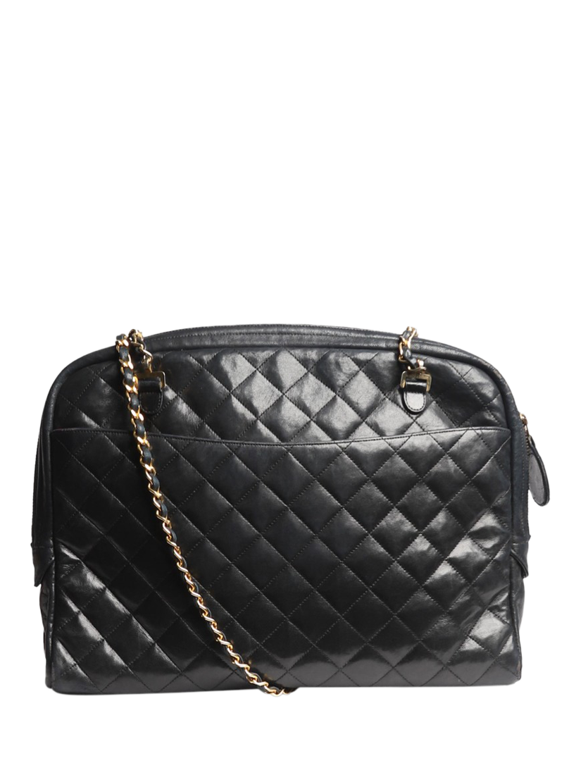 Pre-loved CHANEL Vintage 1989 Lambskin Diamond-Quilted Messenger Bag, Black
