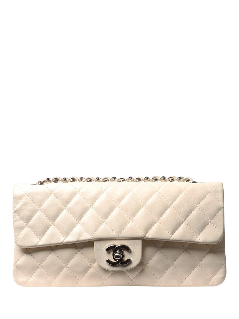 Product image 1 of 10, which shows Pre-loved CHANEL 2004 Vintage Lambskin Classic Single Flap Shoulder Bag, White