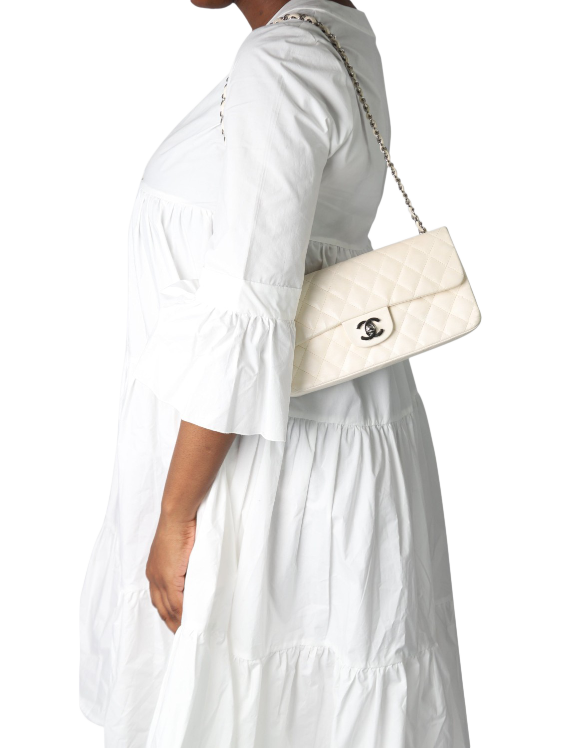 Product image 3 of 10, which shows Pre-loved CHANEL 2004 Vintage Lambskin Classic Single Flap Shoulder Bag, White