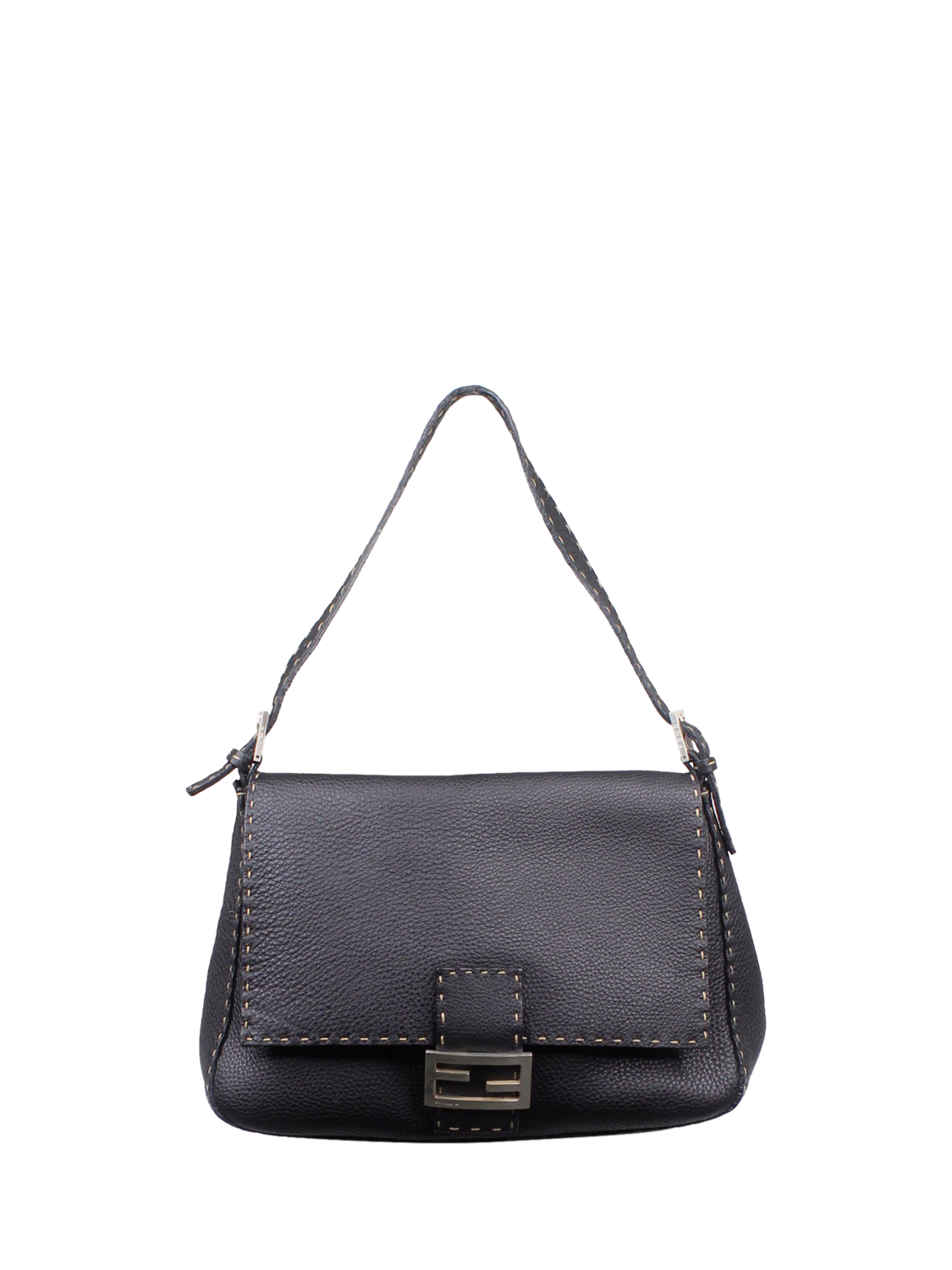 Pre-loved Fendi Mamma Baguette Leather Shoulder Bag, Black