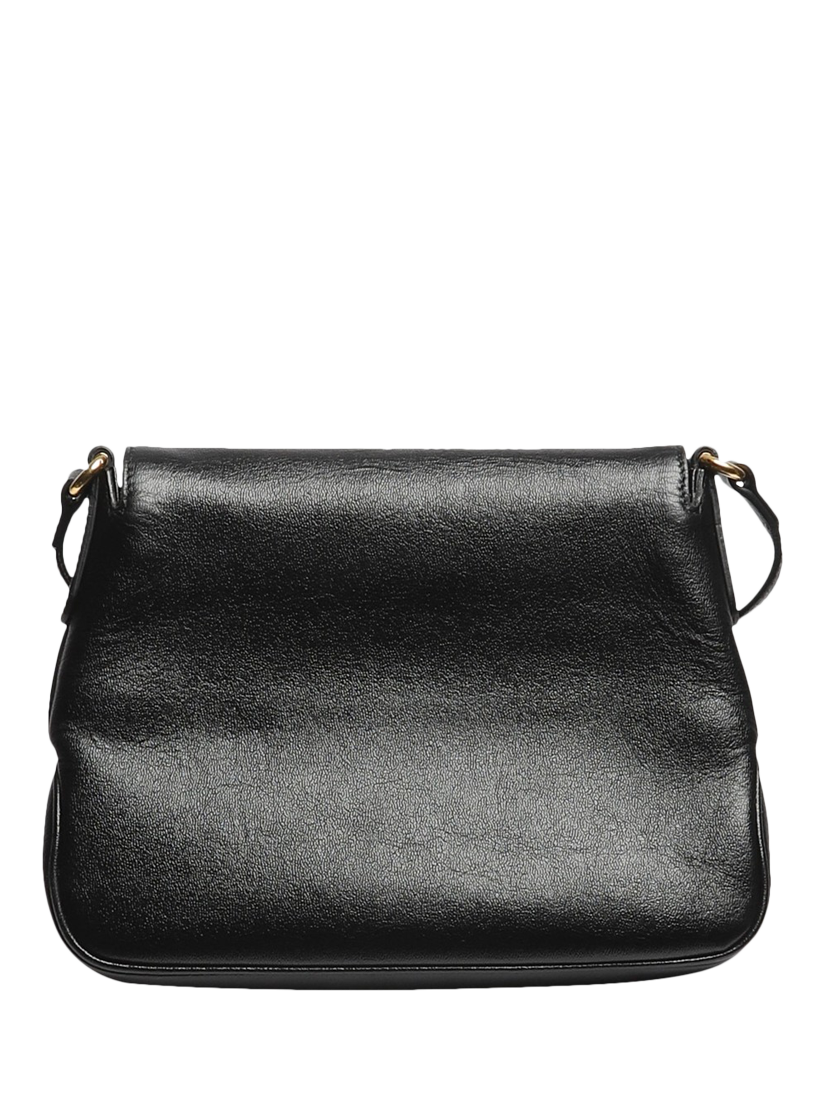 Product image 3 of 9, which shows Pre-loved GUCCI GG Logo Leather Small Cross Body Messenger Bag, Black