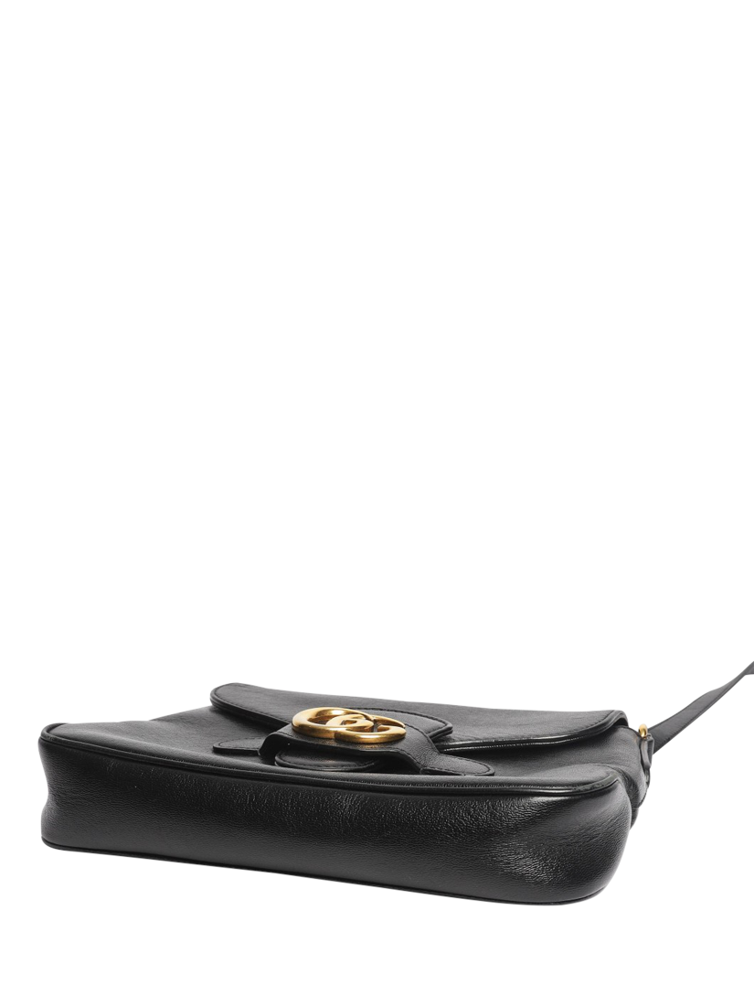 Product image 4 of 9, which shows Pre-loved GUCCI GG Logo Leather Small Cross Body Messenger Bag, Black