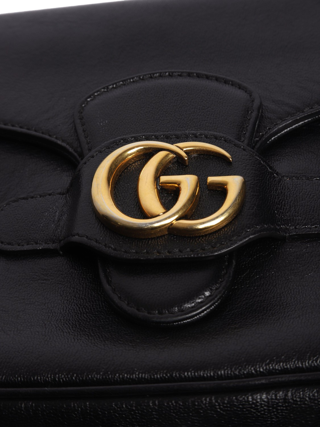 Product image 5 of 9, which shows Pre-loved GUCCI GG Logo Leather Small Cross Body Messenger Bag, Black