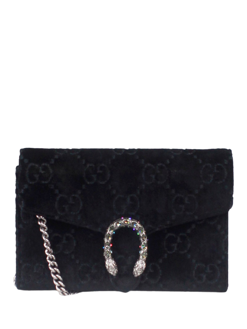 Pre-loved GUCCI Mini Dionysus Velvet Wallet on Chain, Black