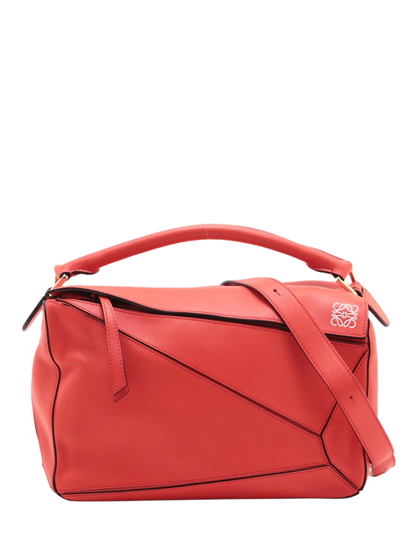 Product image 1 of 10, which shows Pre-loved LOEWE Medium Puzzle Leather Cross Body Bag, Red