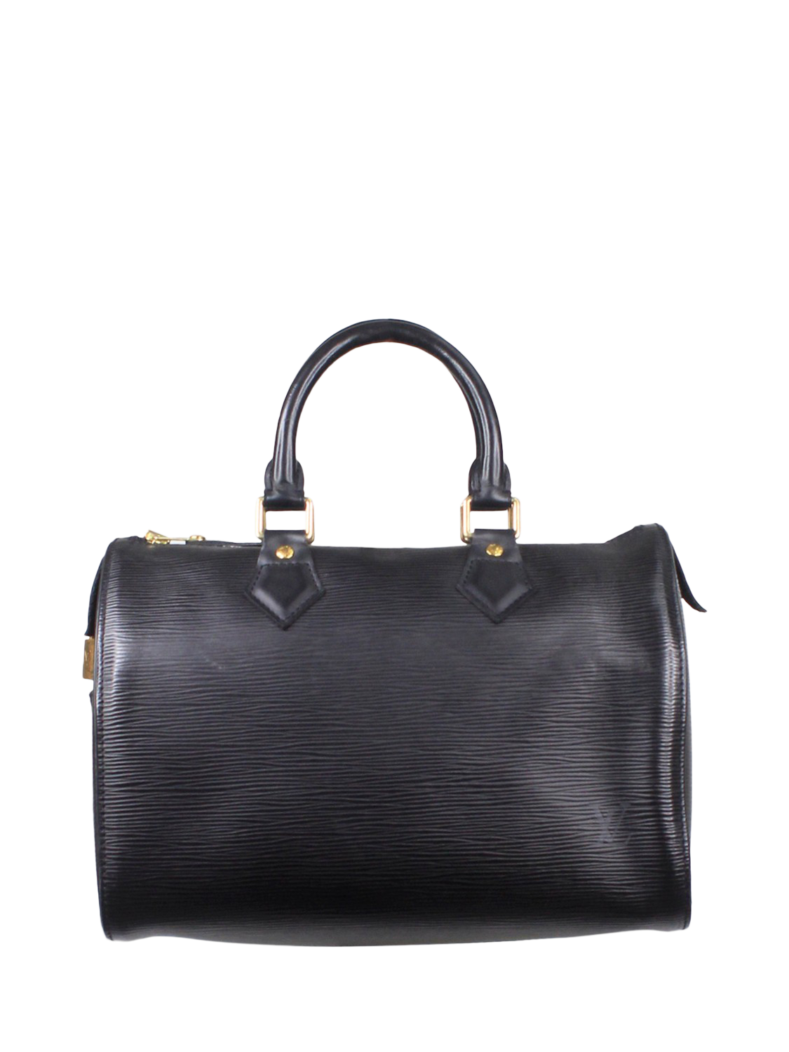 Product image 1 of 8, which shows Pre-loved Louis Vuitton 2003 Epi Leather Speedy Top Handle Grab Bag, Black