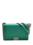 Pre-loved CHANEL 2017 Large Lambskin Boy Bag, Green