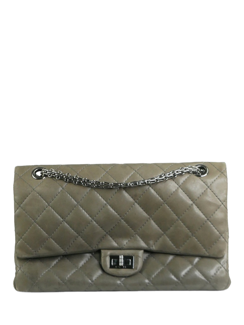 Product image 1 of 5, which shows Pre-loved CHANEL 2009 Diamond-Quilted Patent Leather Large 2.55 Shoulder Bag, Grey