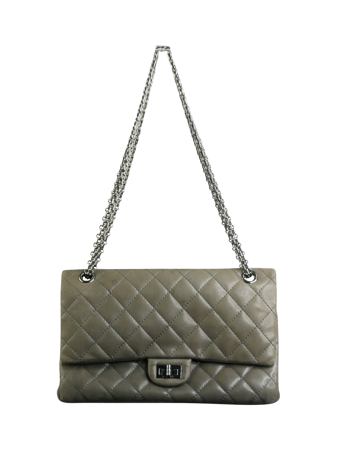 Product image 2 of 5, which shows Pre-loved CHANEL 2009 Diamond-Quilted Patent Leather Large 2.55 Shoulder Bag, Grey