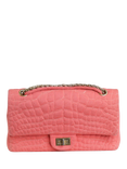 Pre-loved CHANEL Snake Print Quilted Canvas Medium 2.55 Flap Shoulder Bag, Pink