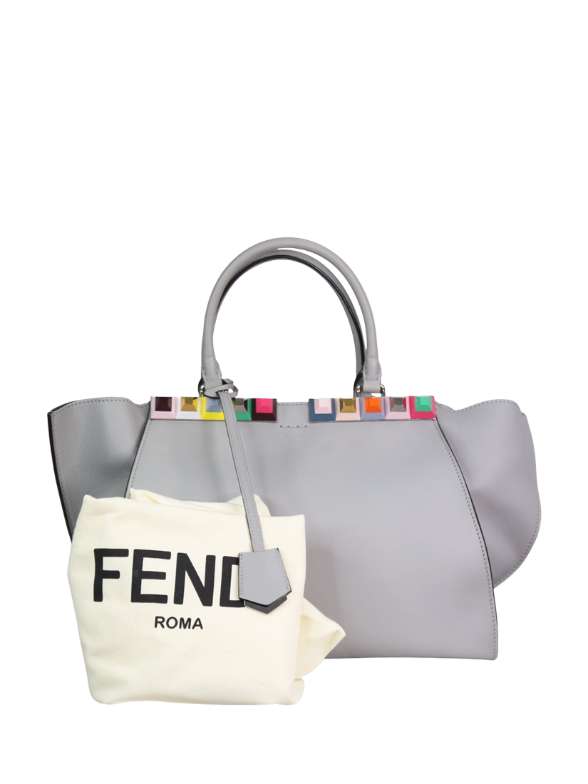 Product image 6 of 6, which shows Pre-loved Fendi Leather Studded 3Jours Tote Bag, Grey