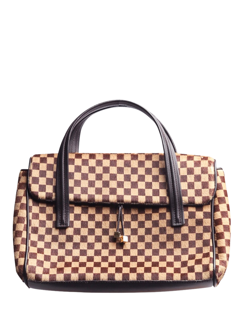 Pre-loved Louis Vuitton 2002 Damier Sauvage Lion Leather Top Handle Grab Bag, Brown